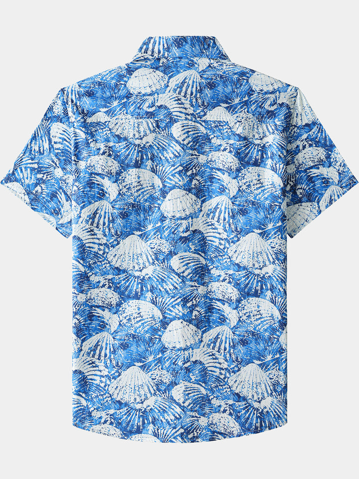 Chemise Homme Coquillages Hawaïenne en Coton Manches Courtes