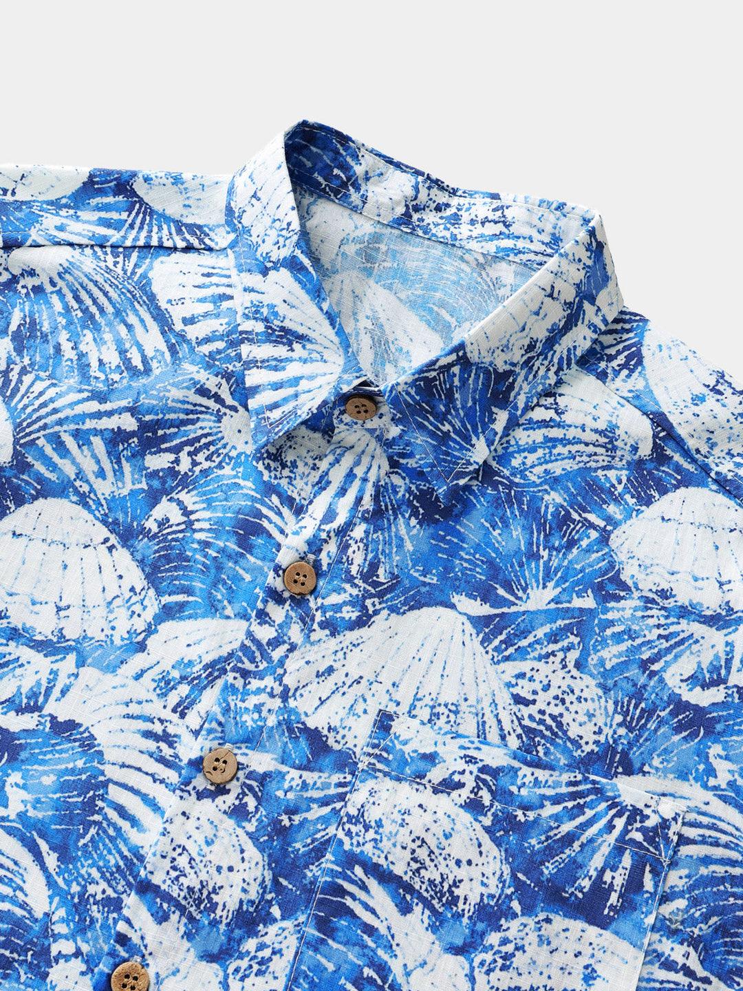Chemise Homme Coquillages Hawaïenne en Coton Manches Courtes