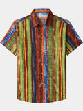 Chemise Vintage Homme Boho Rayé Coton Léger Vacances Été