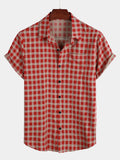 Chemise Homme à Carreaux Rouges avec Boutons et Poche à Manches Courtes