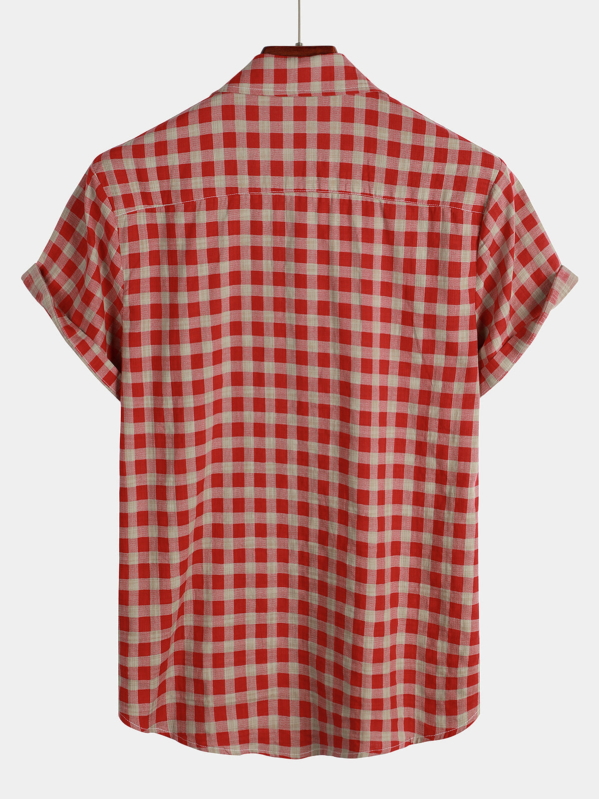 Chemise Homme à Carreaux Rouges avec Boutons et Poche à Manches Courtes