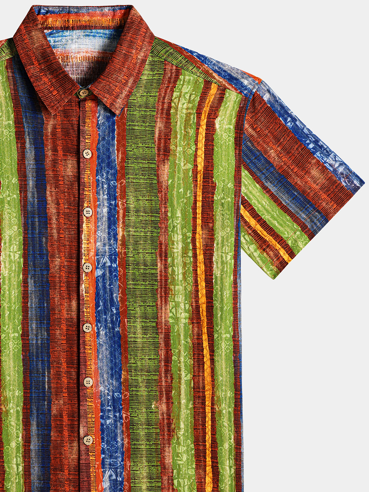 Chemise Vintage Homme Boho Rayé Coton Léger Vacances Été