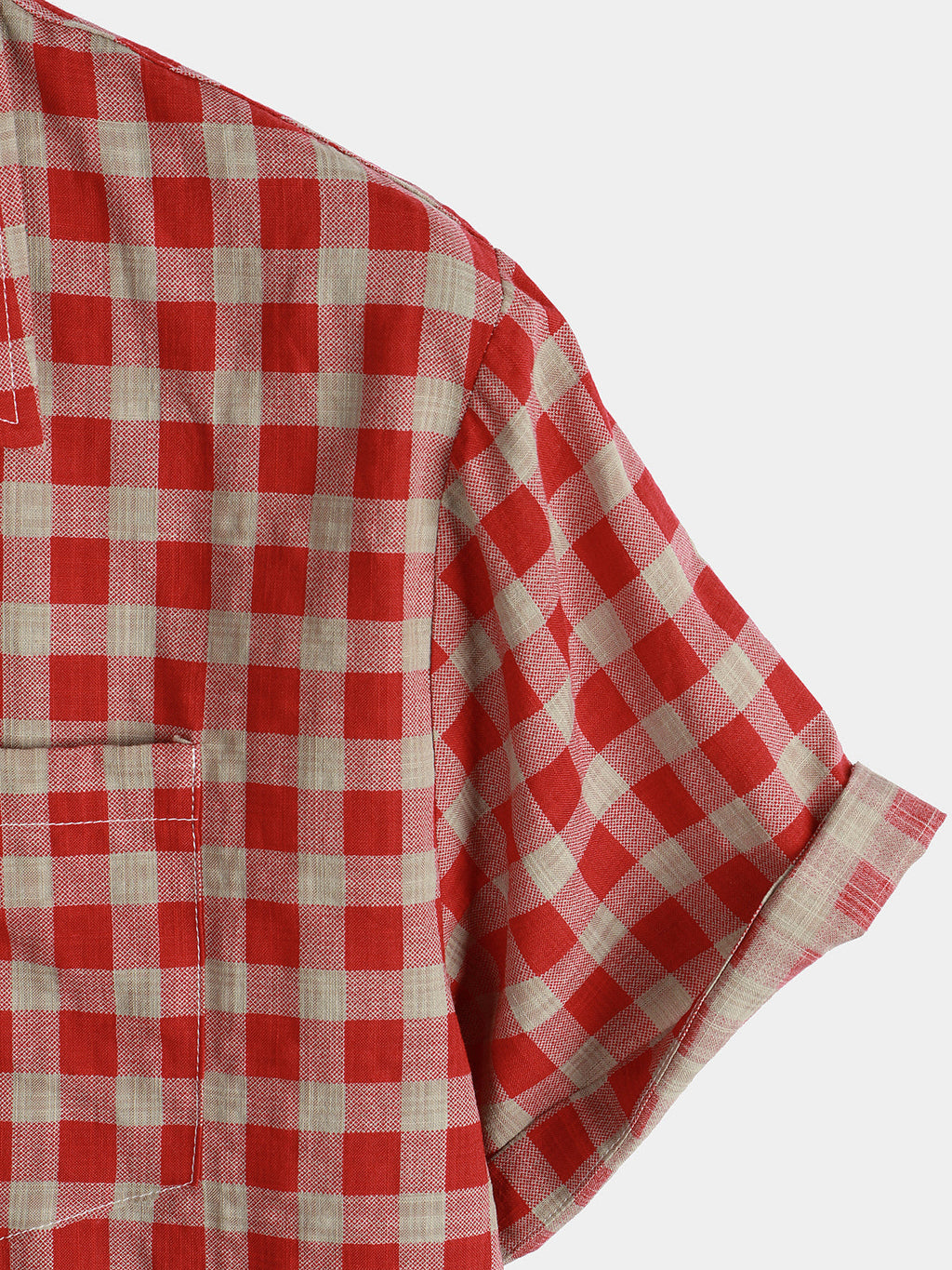 Chemise Homme à Carreaux Rouges avec Boutons et Poche à Manches Courtes