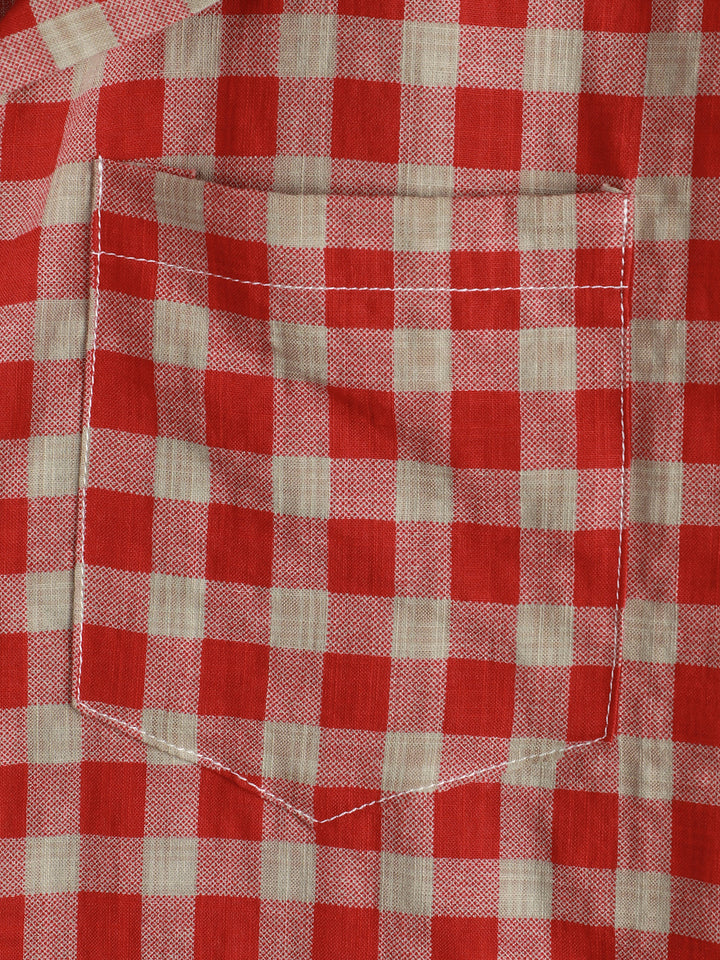 Chemise pour homme à carreaux rouges avec boutons et poche, à manches courtes