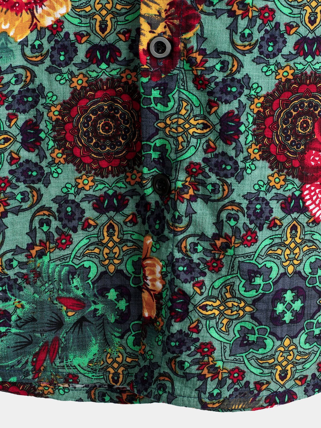 Chemise À Manches Courtes Homme Verte En Coton Imprimé Fleur Vintage