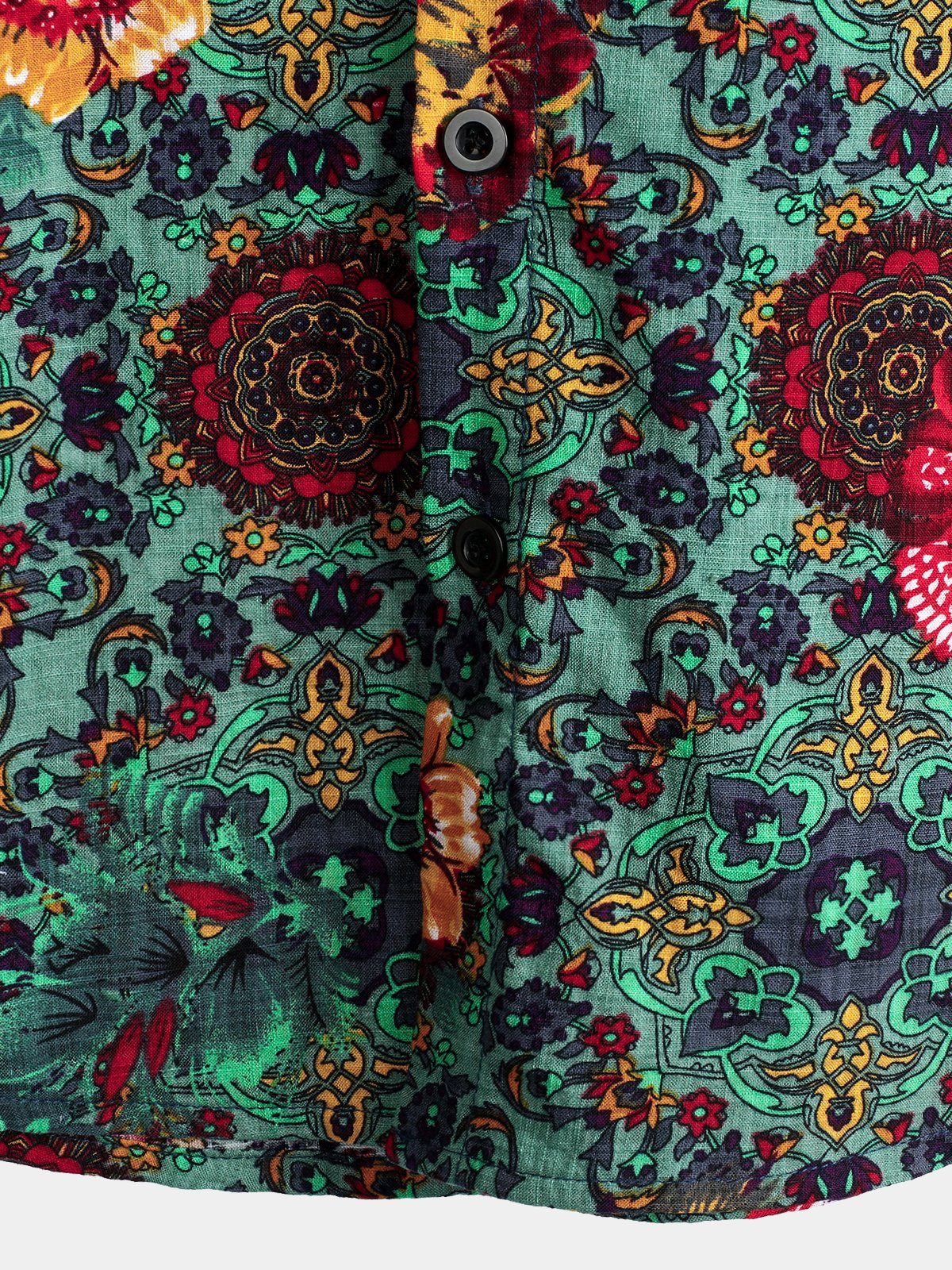 Chemise À Manches Courtes Homme Verte En Coton Imprimé Fleur Vintage