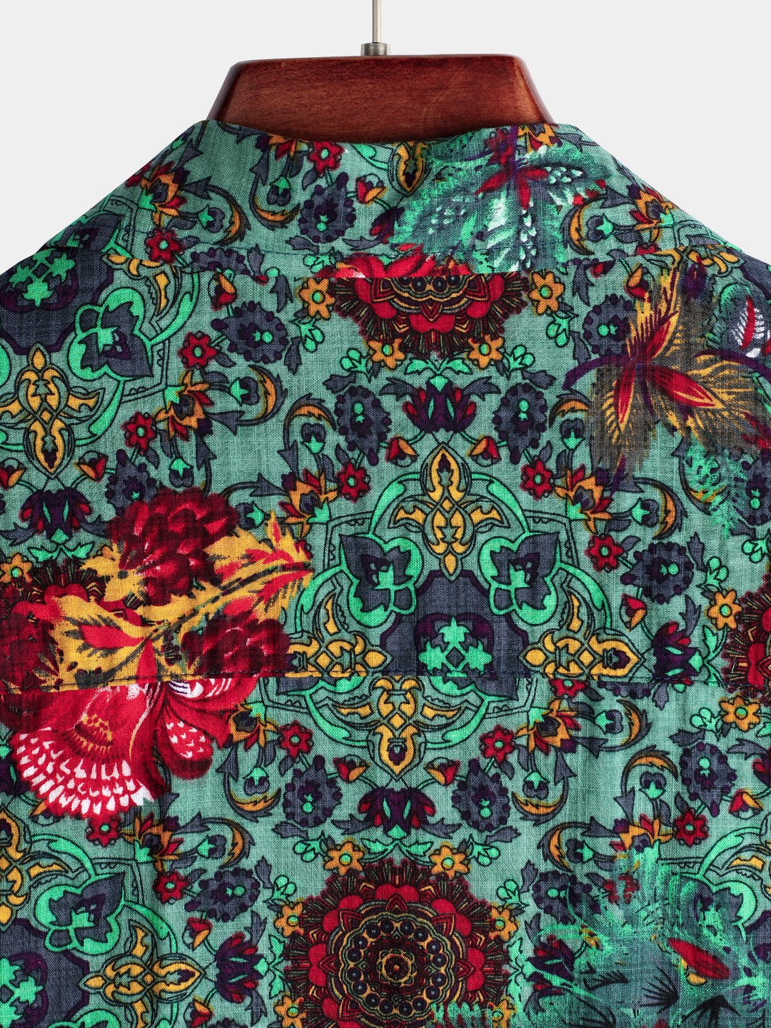 Chemise À Manches Courtes Homme Verte En Coton Imprimé Fleur Vintage