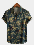 Chemise Vintage à Motif Floral Manches Courtes Boutonnée