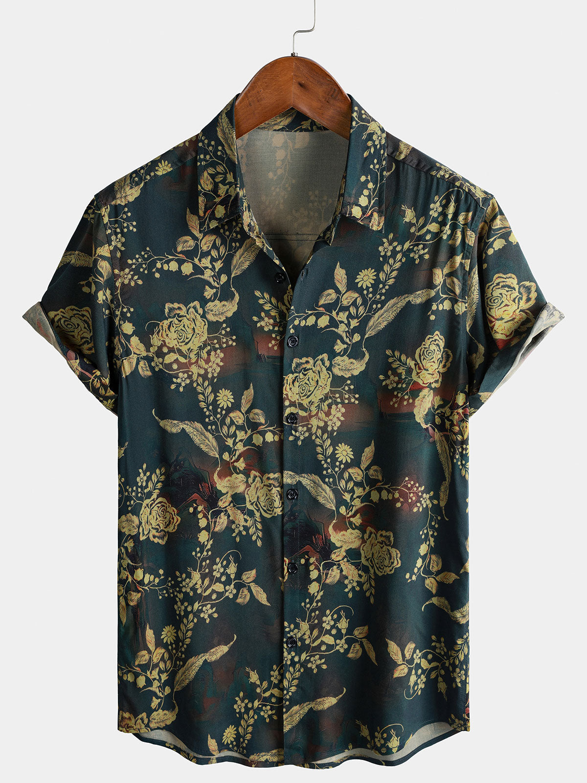 Chemise Vintage à Motif Floral Manches Courtes Boutonnée