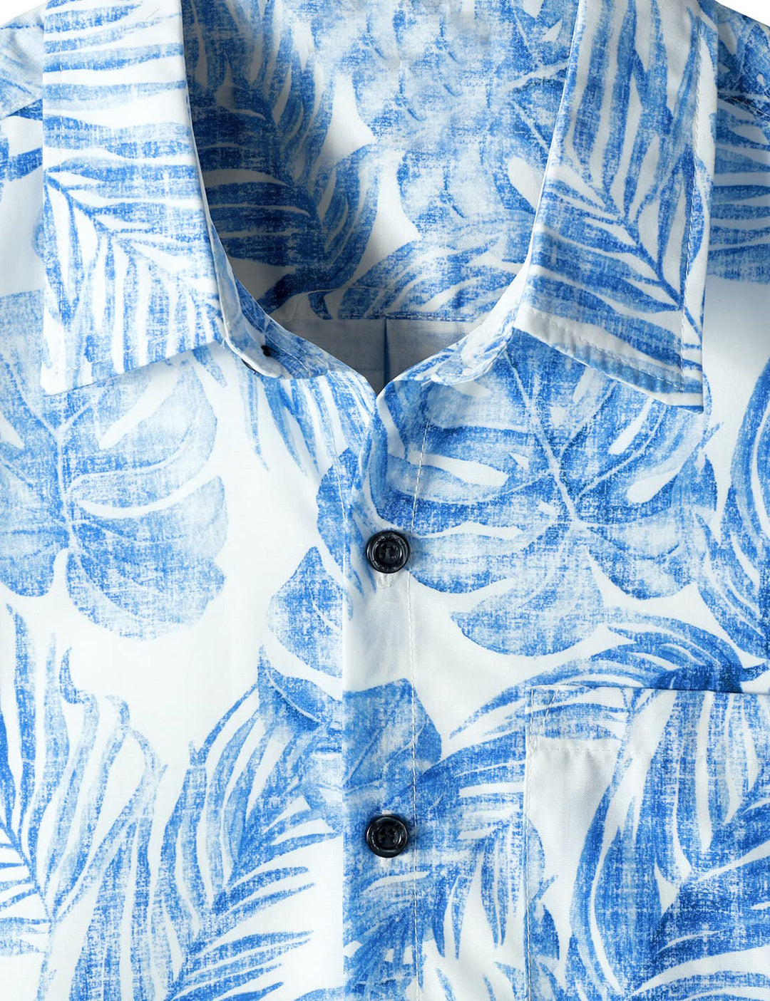 Chemise hawaïenne bleue à manches courtes pour homme avec poche décontractée et imprimé de plantes tropicales