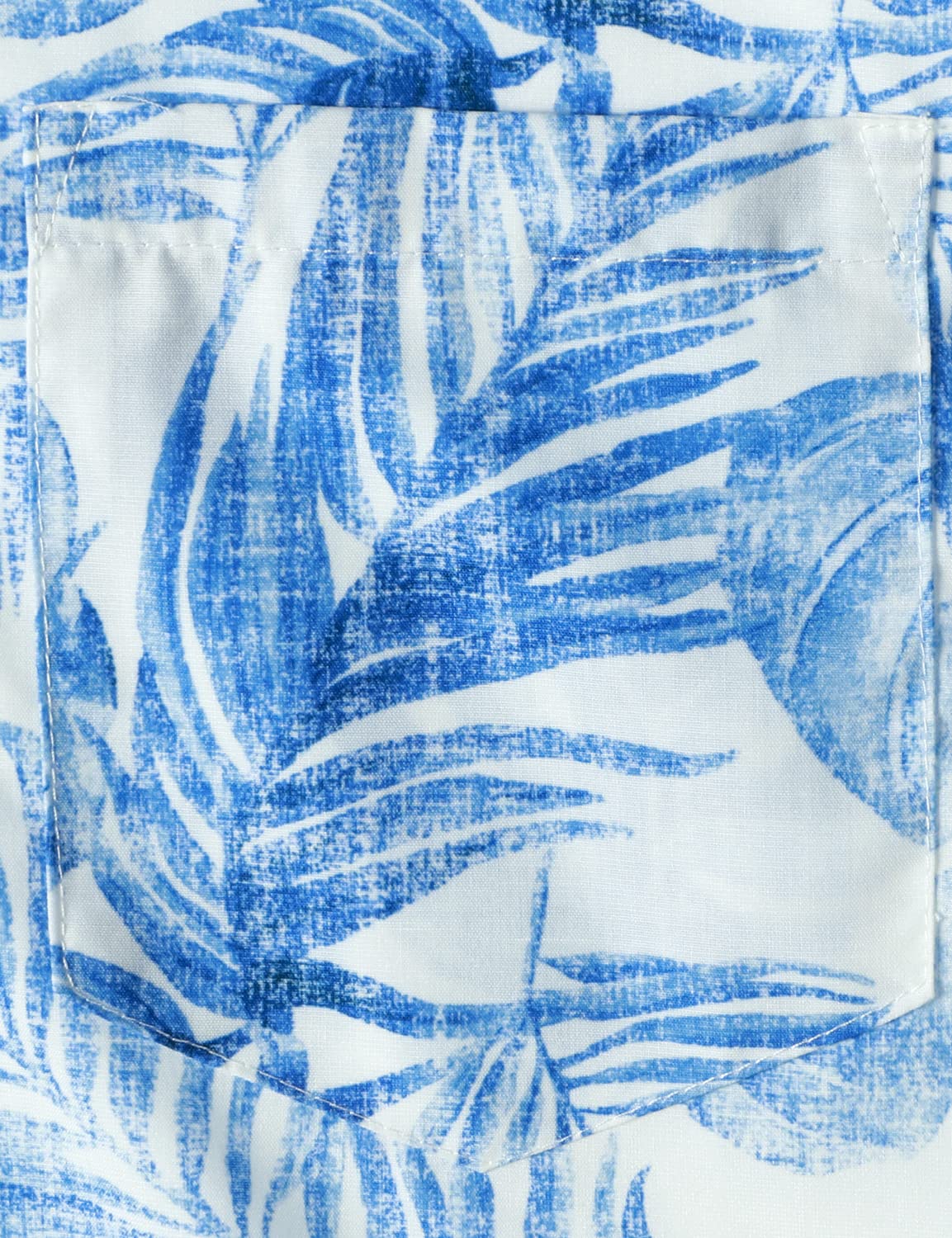 Chemise hawaïenne bleue à manches courtes pour homme avec poche décontractée et imprimé de plantes tropicales