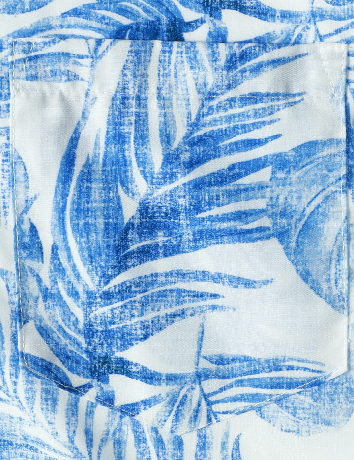 Chemise hawaïenne bleue à manches courtes pour homme avec poche décontractée et imprimé de plantes tropicales