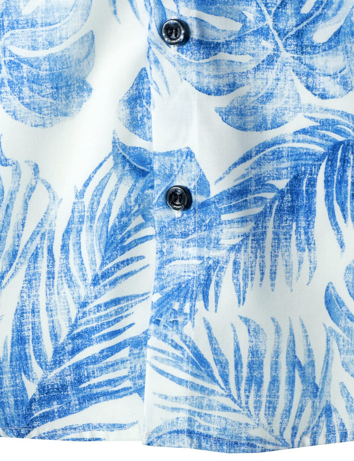 Chemise hawaïenne bleue à manches courtes pour homme avec poche décontractée et imprimé de plantes tropicales
