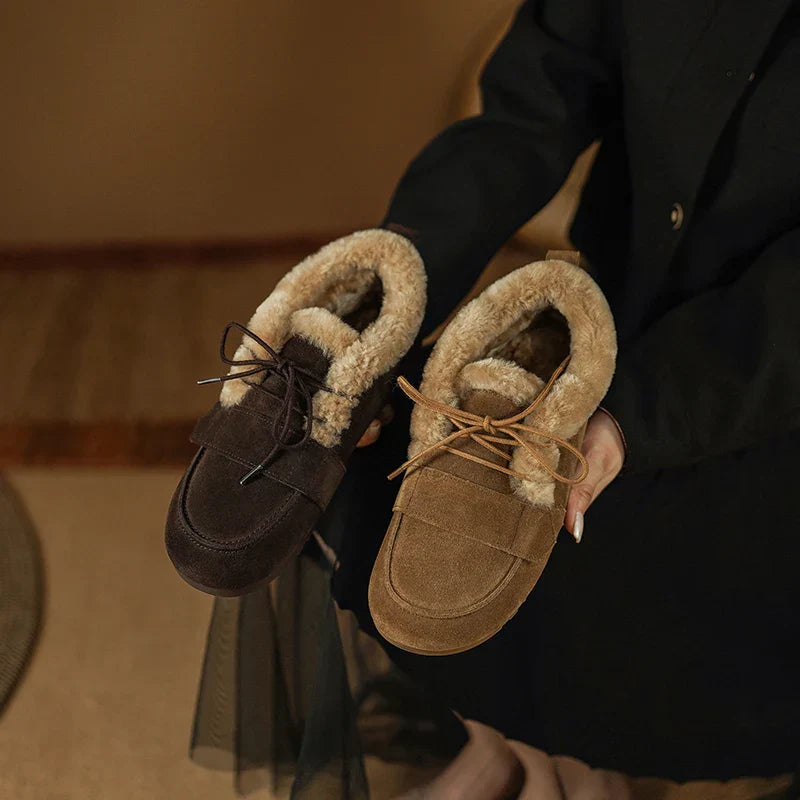 Mocassins en daim et laine