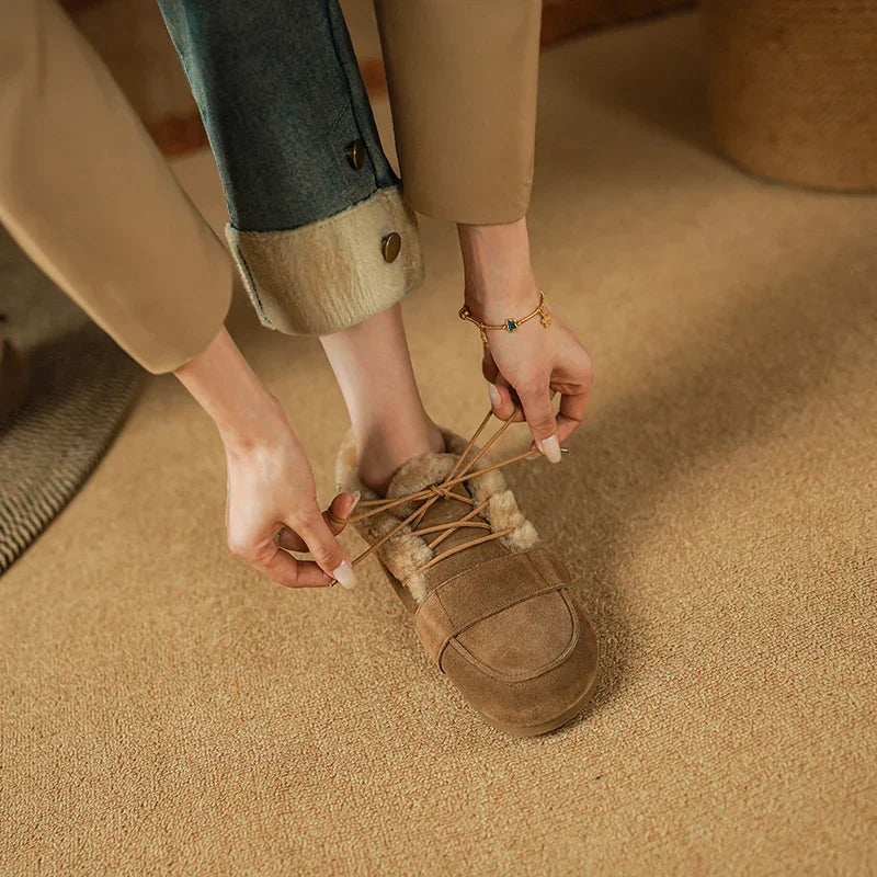 Mocassins en daim et laine