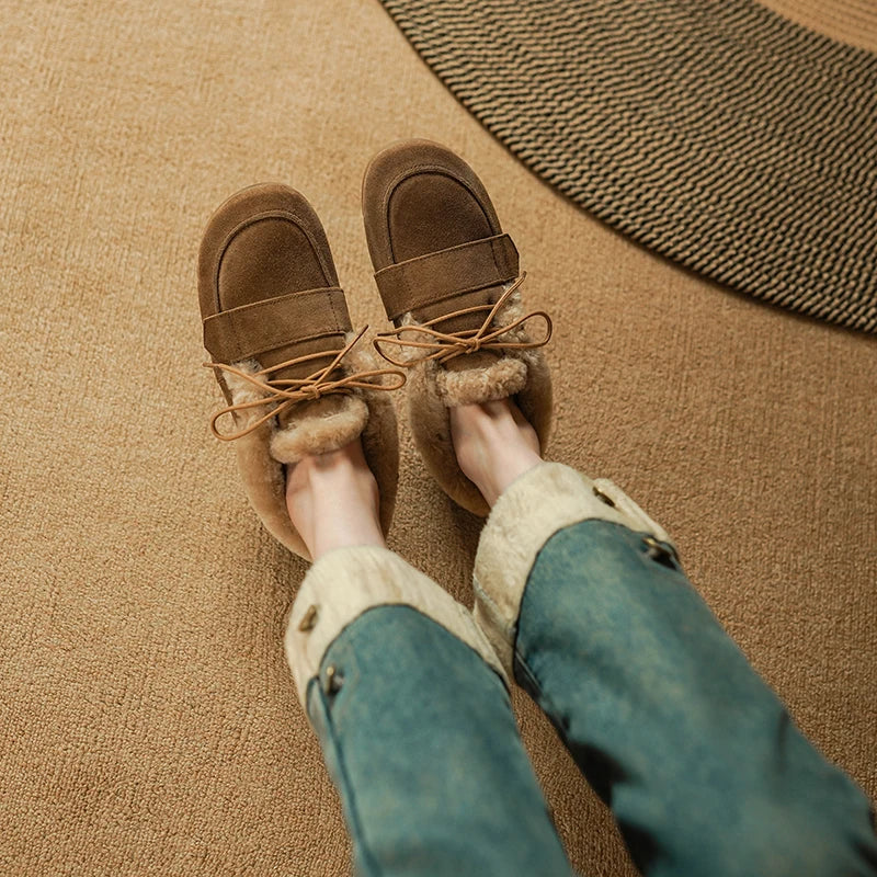Mocassins en daim et laine
