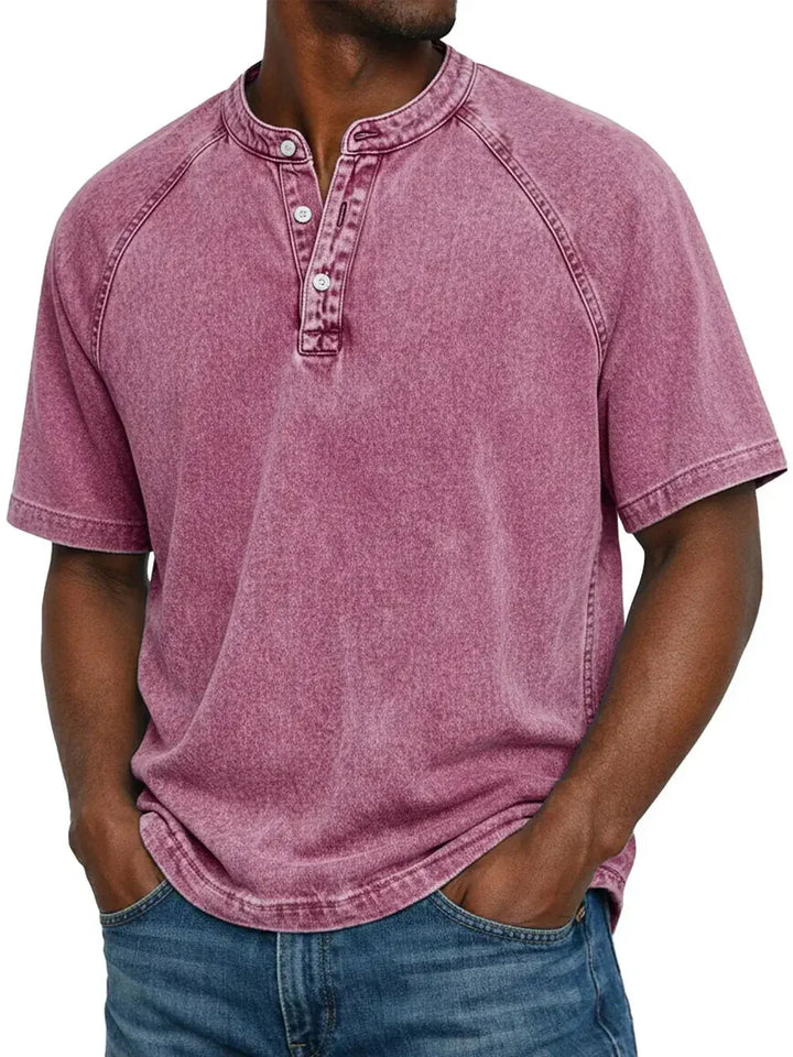 Léo - T-Shirt Vintage Boutonné pour Hommes