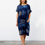 Robe Courte à Poches – Imprimé Abstrait Indigo