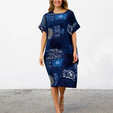 Robe Courte à Poches – Imprimé Abstrait Indigo