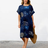 Robe Courte à Poches – Imprimé Abstrait Indigo