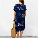 Robe Courte à Poches – Imprimé Abstrait Indigo