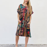 Robe Courte à Poches – Imprimé Patchwork Terracotta