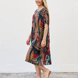 Robe Courte à Poches – Imprimé Patchwork Terracotta