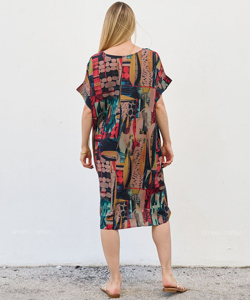 Robe Courte à Poches – Imprimé Patchwork Terracotta