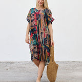 Robe Courte à Poches – Imprimé Patchwork Terracotta