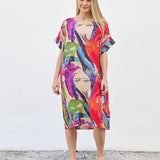 Robe Courte à Poches – Imprimé Abstrait Multicolore