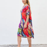 Robe Courte à Poches – Imprimé Abstrait Multicolore