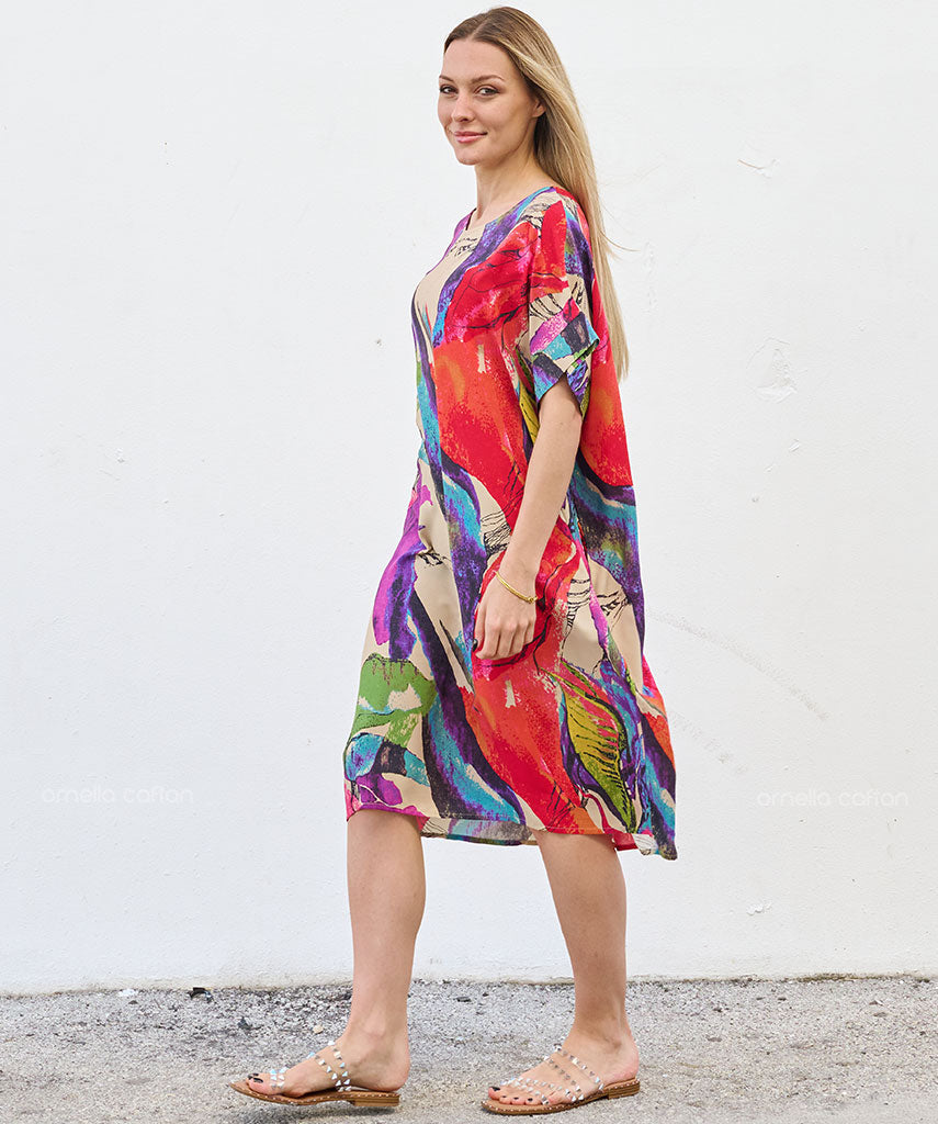 Robe Courte à Poches – Imprimé Abstrait Multicolore
