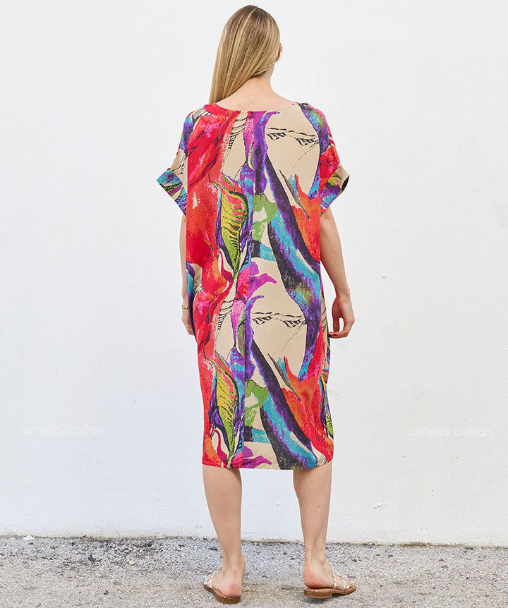 Robe Courte à Poches – Imprimé Abstrait Multicolore