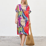 Robe Courte à Poches – Imprimé Abstrait Multicolore