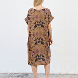 Robe Courte à Poches – Imprimé Floral Camel