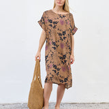 Robe Courte à Poches – Imprimé Floral Camel