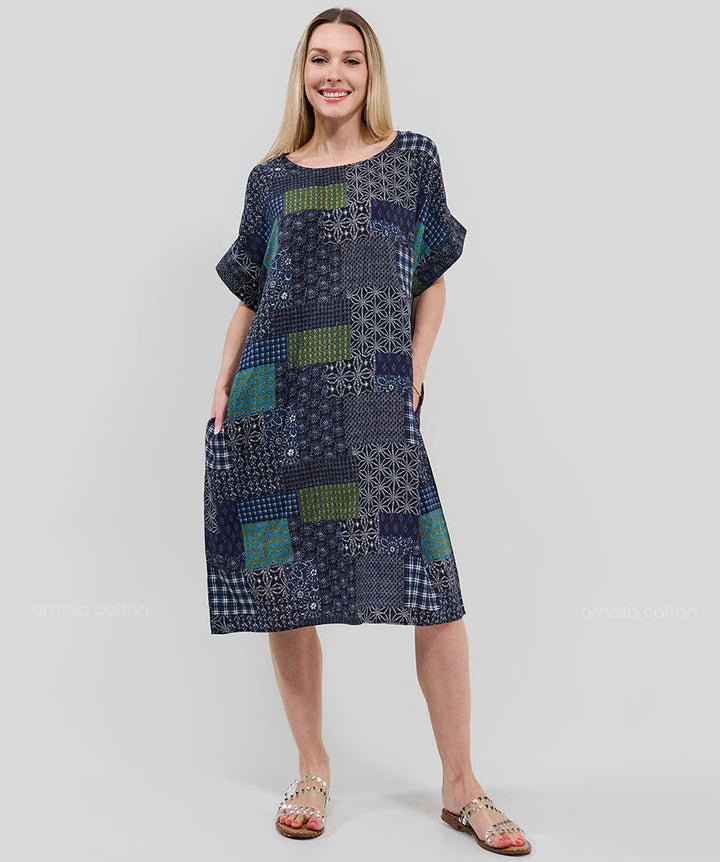 Robe Courte à Poches – Imprimé Vichy Patchwork