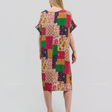 Robe Courte à Poches – Imprimé Patchwork Rose