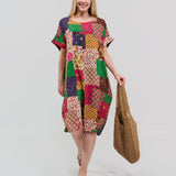 Robe Courte à Poches – Imprimé Patchwork Rose