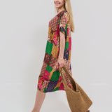 Robe Courte à Poches – Imprimé Patchwork Rose