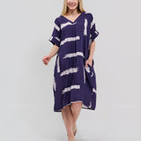 Robe Courte à Poches – Imprimé Tie-Dye Prune