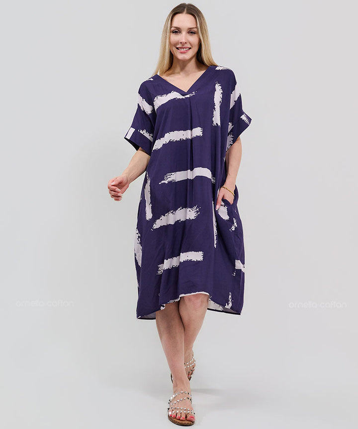 Robe Courte à Poches – Imprimé Tie-Dye Prune