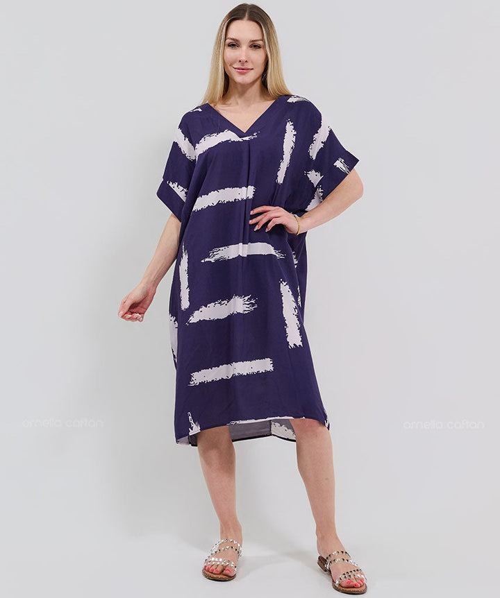 Robe Courte à Poches – Imprimé Tie-Dye Prune
