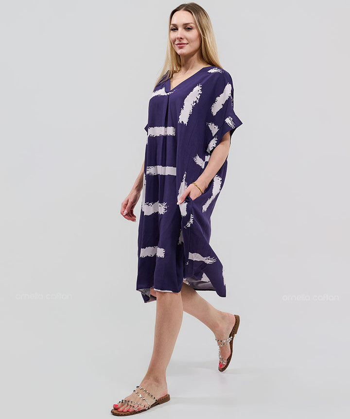 Robe Courte à Poches – Imprimé Tie-Dye Prune
