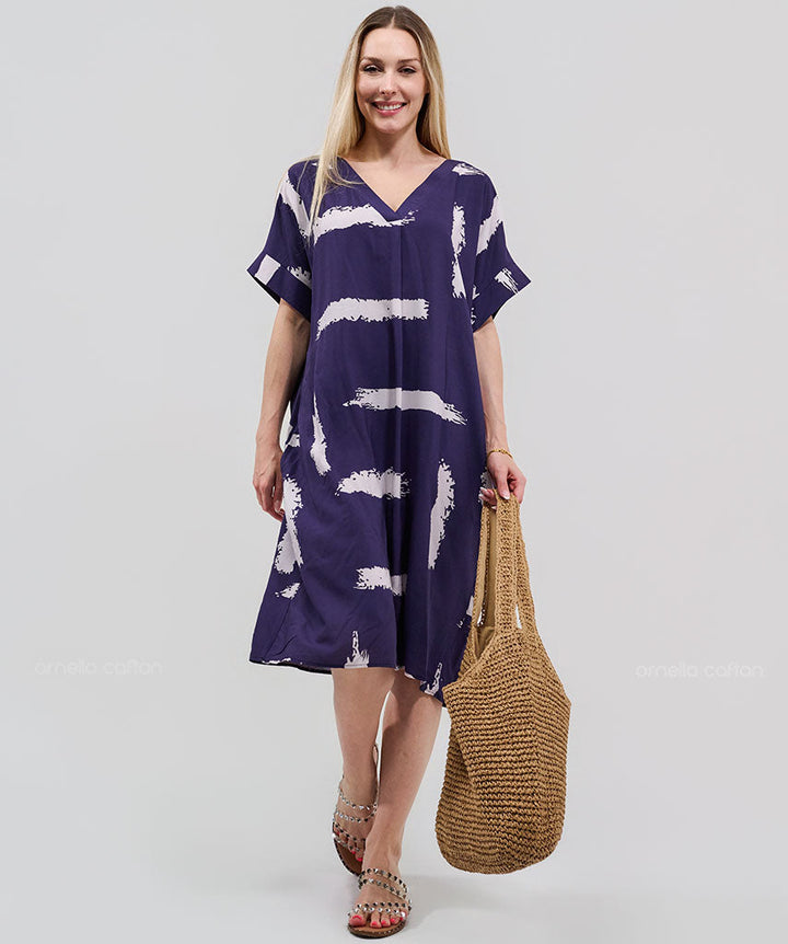 Robe Courte à Poches – Imprimé Tie-Dye Prune
