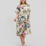 Robe Courte à Poches – Imprimé Floral Écru