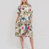 Robe Courte à Poches – Imprimé Floral Écru