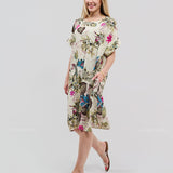Robe Courte à Poches – Imprimé Floral Écru