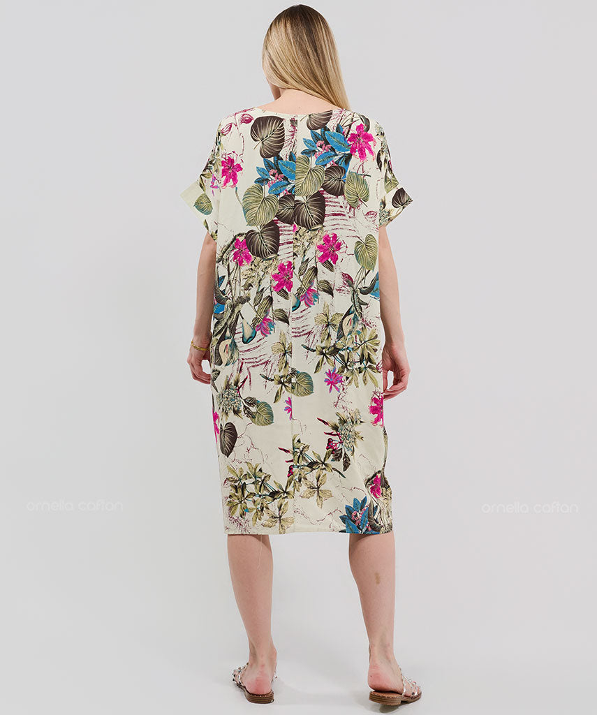 Robe Courte à Poches – Imprimé Floral Écru
