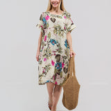 Robe Courte à Poches – Imprimé Floral Écru